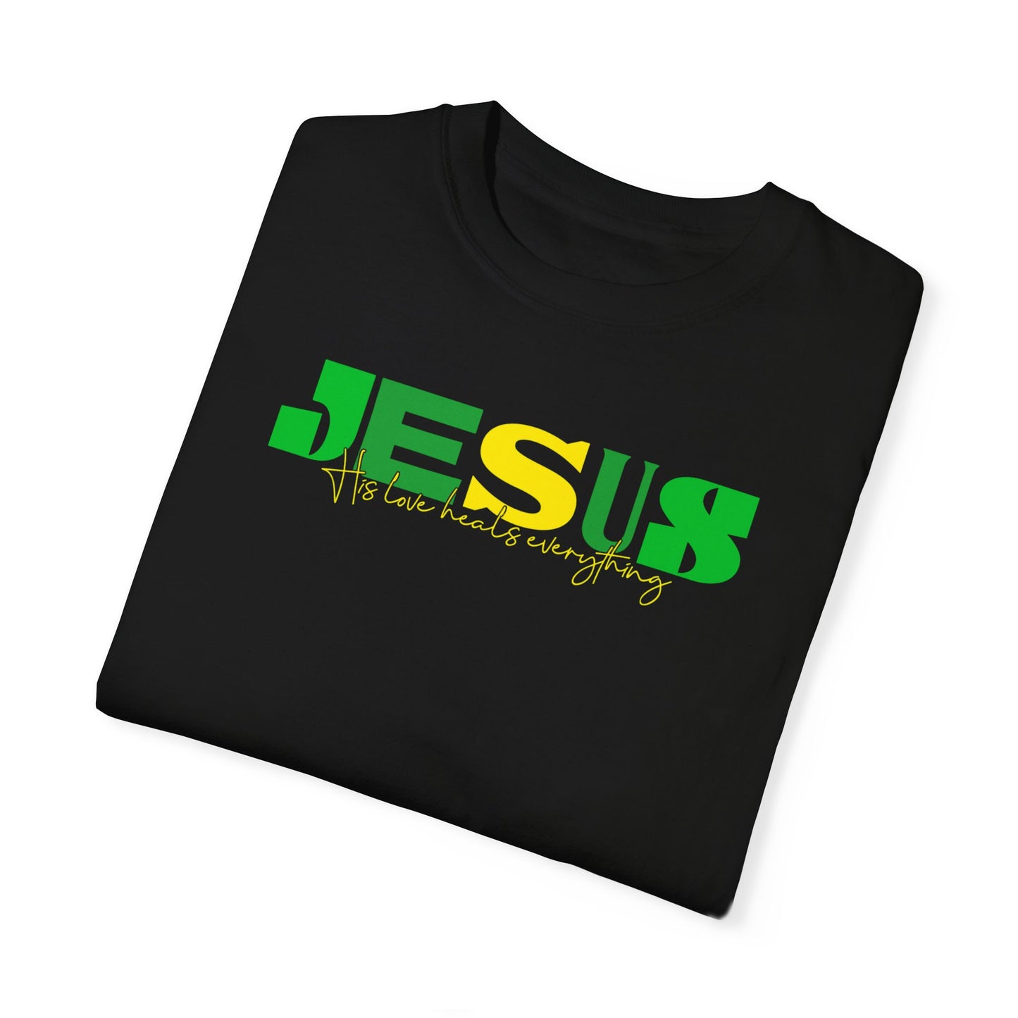 Unisex Garment-Dyed T-Shirt | Vibrant JESUS Design for Faith-Focused Fashion