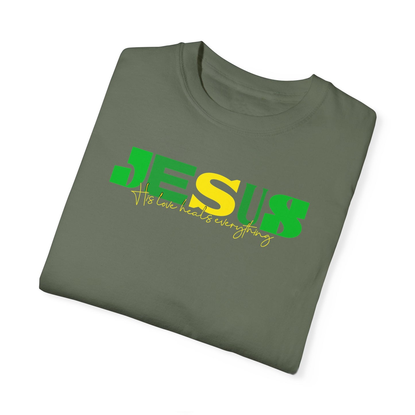 Unisex Garment-Dyed T-Shirt | Vibrant JESUS Design for Faith-Focused Fashion