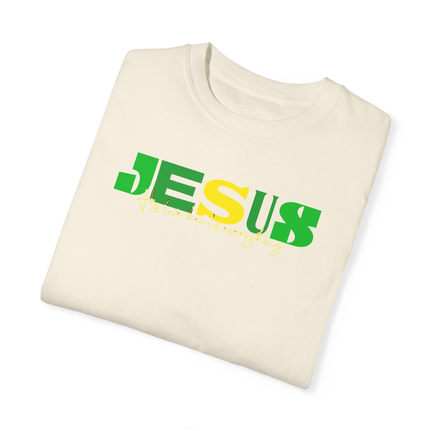 Unisex Garment-Dyed T-Shirt | Vibrant JESUS Design for Faith-Focused Fashion
