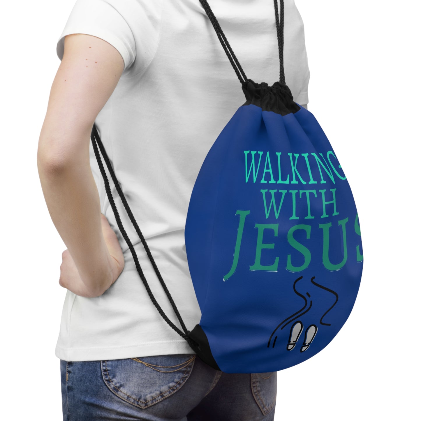 Walking with Jesus Drawstring Bag - Faith-Based Gym Bag, Christian Gift, Inspirational Travel Bag, Kids Sports Bag, Religious Tote