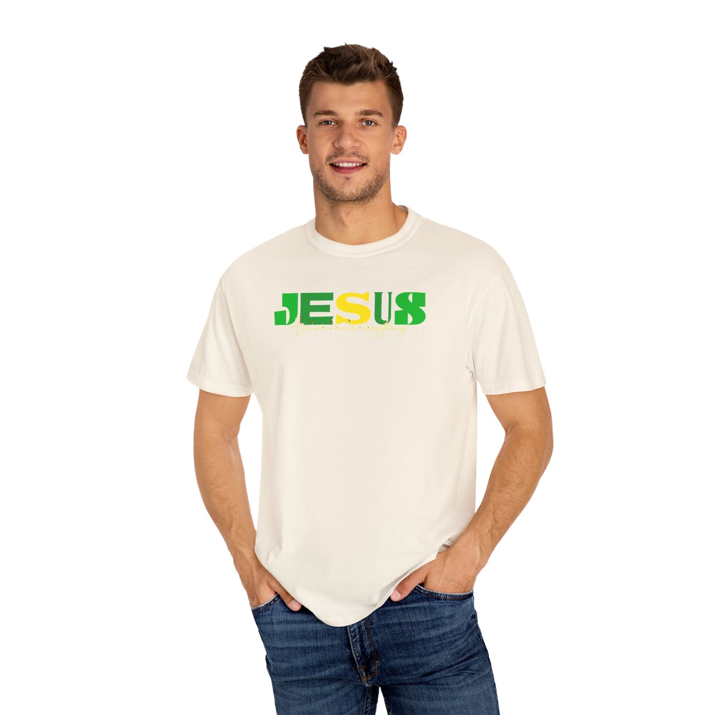 Unisex Garment-Dyed T-Shirt | Vibrant JESUS Design for Faith-Focused Fashion