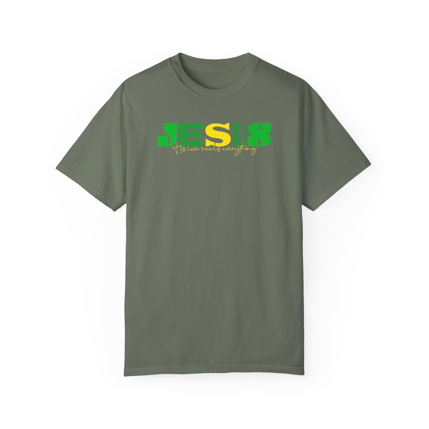 Unisex Garment-Dyed T-Shirt | Vibrant JESUS Design for Faith-Focused Fashion
