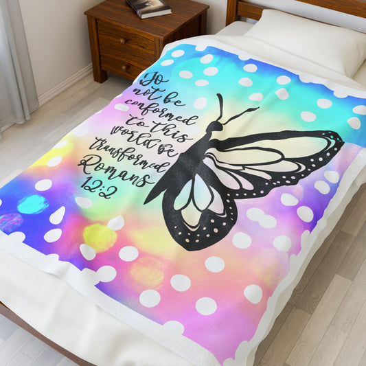 Butterfly Inspirational Velveteen Plush Blanket - Romans 12:2
